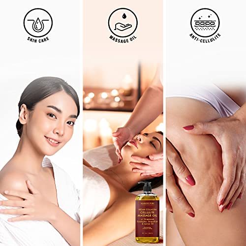 Majestic Pure Natural Cellulite Massage Oil, Unique Blend of Massage Essential Oils - Improves Skin Firmness, More Effective Than Cellulite Cream, 8 fl oz