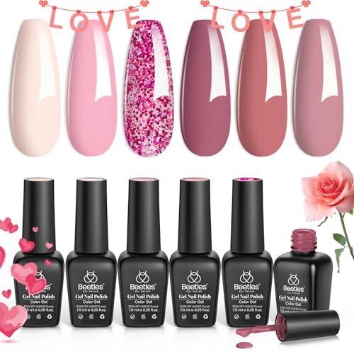 Juego de esmaltes de uñas en gel, 6 colores, colección Summer Sweet Candy de color rosa, azul y morado, kit de esmalte de uñas de gel turquesa verde y esmalte de uñas UV LED lámpara DIY salón de belleza para decoración de uñas de 7,3 ml cada botella