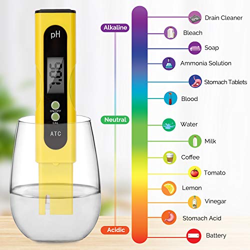 Medidor digital de pH – 0,01 PH de alta precisión de calidad del agua PH 0,0-14,0 PH Monitor ATC Pocket Pen Analyzer Pool Water Aquarium Pocket Pocket Portable (amarillo)