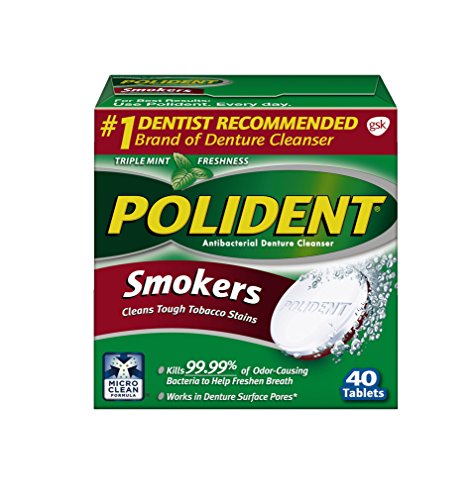 Polident Smokers Antibacterial Denture Cleanser Efervescente Tabletas, 120 unidades