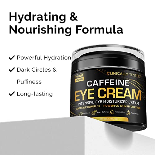 Crema de ojos con cafeína para antienvejecimiento, ojeras, bolsas, hinchazón. Gran piel debajo de los ojos + ajuste facial, tratamiento de levantamiento de ojos para hombres y mujeres, 1.7 onzas