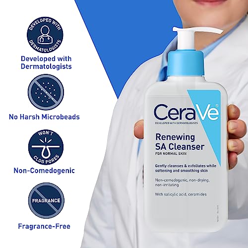 CeraVe Salicylic Acid Cleanser - 8 onzas | Renovación de lavado facial exfoliante con vitamina D para pieles ásperas y con baches | El embalaje puede variar