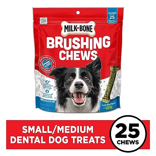 Milk-Bone Fresh Breath Cepillado Mastica golosinas dentales diarias para perros, reduce la acumulación de sarro, mantiene las encías saludables