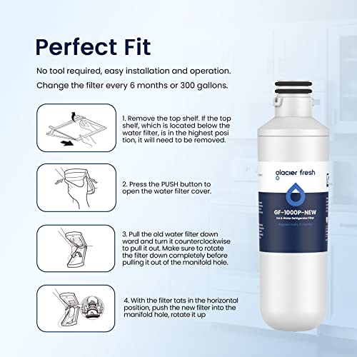 GLACIER - Filtro de agua FRESH LT1000PC de repuesto para refrigerador, compatible con LT1000PC/PCS, LT1000PC, LT-1000PC, MDJ64844601, ADQ747935 ADQ74793504 filtro de agua (paquete de 3)