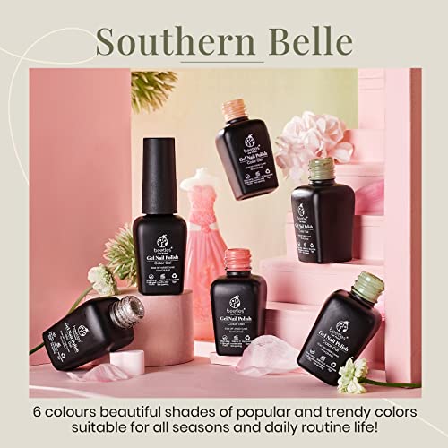 Beetles SOUTHERN BELLE Glitter Nude Gel Polish Set - 6 Colors Coral Green Light Blue Gel Polish Kit Soak off nail Lamp Nail Polish Gel Base and Top Coat Needed Starter Varnish Salon Design Gift Set