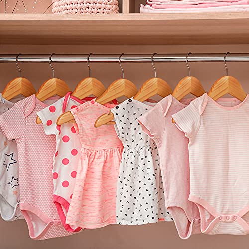 CozyMood - Perchas de madera para niños, (paquete de 20) perchas de madera para bebé, gancho giratorio de 360° antideslizante para abrigos, trajes, pantalones y chaquetas, color rosa natural