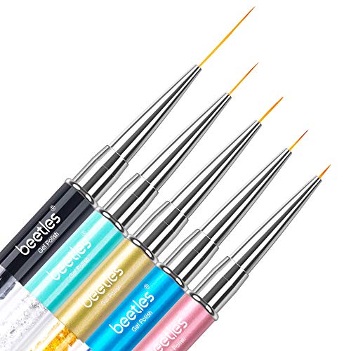Beetles Nail Art Liner Brushes 5Pcs Nails Gel Polish Painting Nail Art Design Brush Pen Set Aplicación de diamantes Rhinestone Handle Nail Puntting Painting Drawing Pen Sizes 5 7 9 11 20mm