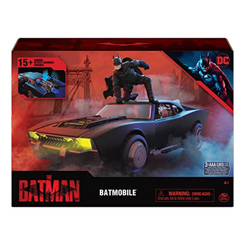 DC Comics, Batman Batmobile with 4” Batman Figure, Lights and Sounds, The Batman Movie Collectible, Kids Toys for Boys and Girls Ages 4 and up