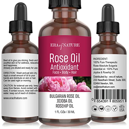 Hera Nature Rose Antioxidant Bulgarian Essential Oil, 100% Pure, in Jojoba & Rosehip Oil, Therapeutic Grade (USA) 30ML(1oz)
