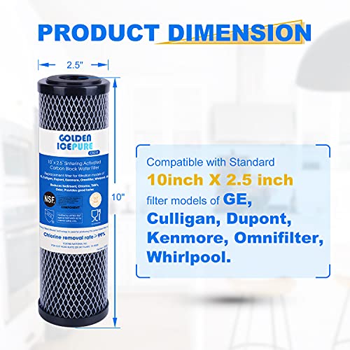 Filtro de agua de carbón activado por sinterización para toda la casa Gold Icepure, 10 pulgadas, compatible con Dupont WFPFC8002, WFPFC9001, Culligan P5-D, Filtrete mpr1000, WHCF-WHWC