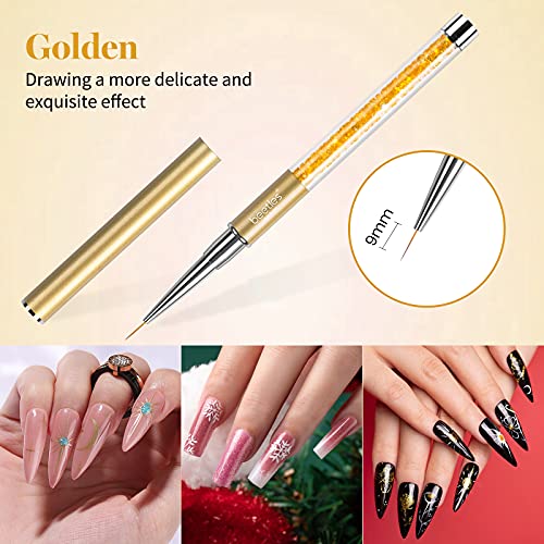 Beetles Nail Art Liner Brushes 5Pcs Nails Gel Polish Painting Nail Art Design Brush Pen Set Aplicación de diamantes Rhinestone Handle Nail Puntting Painting Drawing Pen Sizes 5 7 9 11 20mm