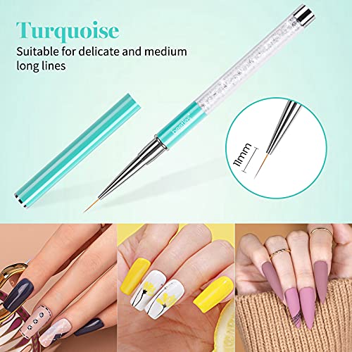 Beetles Nail Art Liner Brushes 5Pcs Nails Gel Polish Painting Nail Art Design Brush Pen Set Aplicación de diamantes Rhinestone Handle Nail Puntting Painting Drawing Pen Sizes 5 7 9 11 20mm