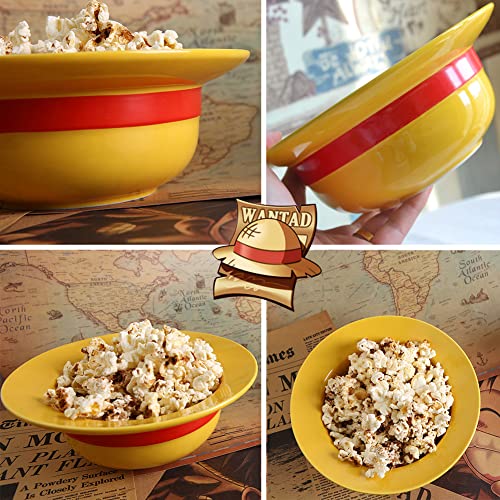 shiningsoul - Juego de 3 cuencos de paja de ONEPIECE Luffy (sombrero de paja de cerámica + cuchara de madera tallada ONEPIECE y palillos) apto para lavaplatos y microondas, buen regalo para los fanáticos del anime