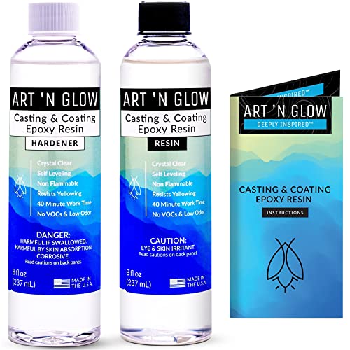 Art 'N Glow Resina epoxi para fundición y revestimiento transparentes, perfecta para moldes, manualidades, vasos, joyas, madera, apto para alimentos, no se amarillea, sin burbujas y fabricado en los Estados Unidos