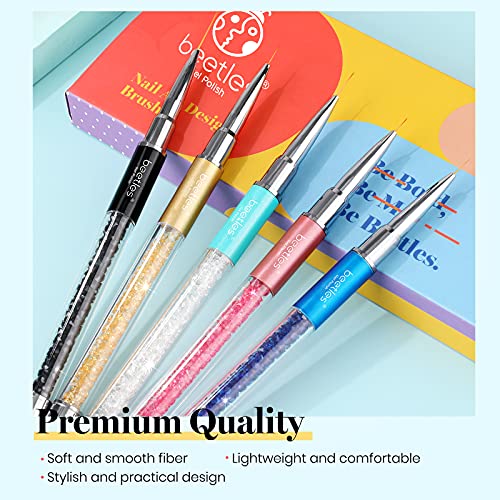 Beetles Nail Art Liner Brushes 5Pcs Nails Gel Polish Painting Nail Art Design Brush Pen Set Aplicación de diamantes Rhinestone Handle Nail Puntting Painting Drawing Pen Sizes 5 7 9 11 20mm
