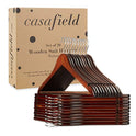 Casafield - 20 Walnut Wooden Suit Hangers - Premium Lotus Wood with Notches & Chrome Swivel Hook for Dress Clothes Coats Jackets Pants Shirts Skirts