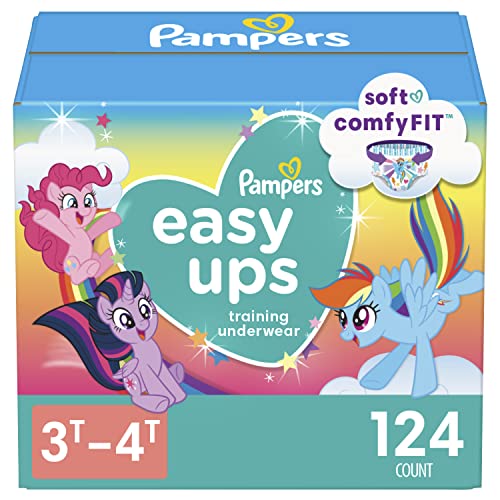 Pampers Easy Ups Training Pants Pull On Disposable Diapers for Girls, Size 5 (3T-4T), 124 Count, ONE MONTH SUPPLY