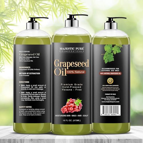 Grapeseed Oil from Majestic Pure, 100% Pure & Natural Massage and Carrier oil, 16 fl oz