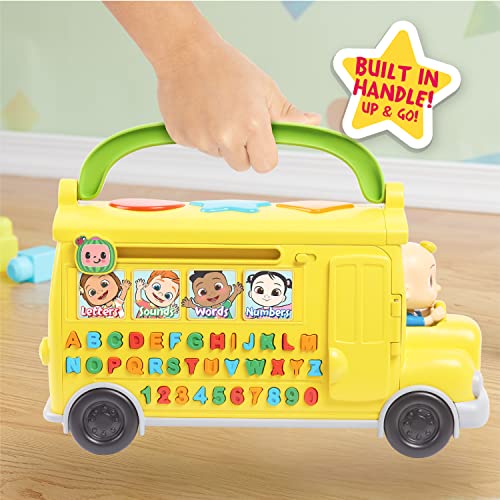 Just Play CoComelon Autobús de Aprendizaje Musical, reconocimiento de números y Letras, fonética, Juguete de autobús Escolar Amarillo Que Reproduce ABC y Ruedas en el autobús