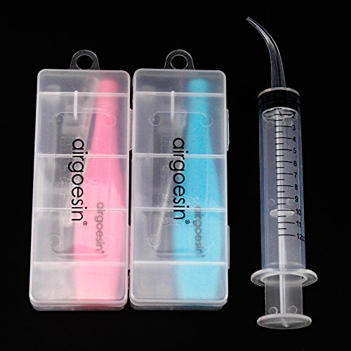 Airgoesin 2 Lighted Tonsil Stone Remove Tool, 6 Tips, Tonsillolith Pick Case + Irrigator Curved Clean Syringe