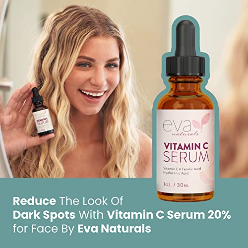 Vitamin C Serum 20% by Eva Naturals (1 oz) - Best Vitamin C Serum for Face, Offers Anti-Aging & Protection Against UV & Free Radical Damage - Hyaluronic Acid, Vitamin E & Turmeric - Enhanced Formula by Eva Naturals