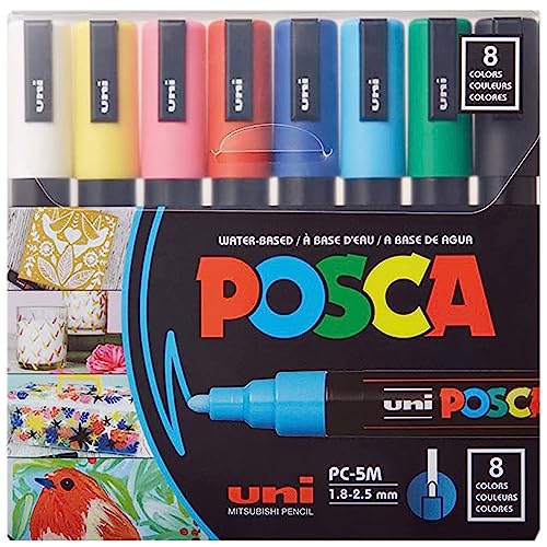 POSCA Juego de marcadores de pintura de 8 colores, PC-5M mediano