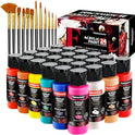 Fantastory Juego de pintura acrílica, 24 colores clásicos (2 onzas/60 ml), pintura profesional para manualidades, kit de suministros de arte para adultos y niños, lona, tela, roca, vidrio, piedra, cerámica, modelo, pintura de madera con 3 pinceles