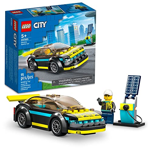 Lego® City 60383 Auto Deportivo Eléctrico; Incluye un Punto de Carga de Juguete y una minifigura de un piloto; Juguete Kit de construcción para Mayores de 5 años (95 Piezas)