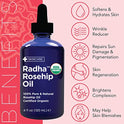 Radha Beauty USDA Certified Organic Rosehip Oil, 100% Pure Cold Pressed - Great Carrier Oil for Moisturizing Face, Hair, Skin, & Nails - 4 fl oz