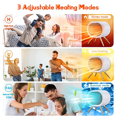 F.EASY.D Calentador de espacio, calentador de espacio pequeño de 1000 W para uso en interiores, calentador de cerámica PTC de calentamiento rápido, bonito calentador de espacio portátil para oficina, hogar, recámara, baño, computadora