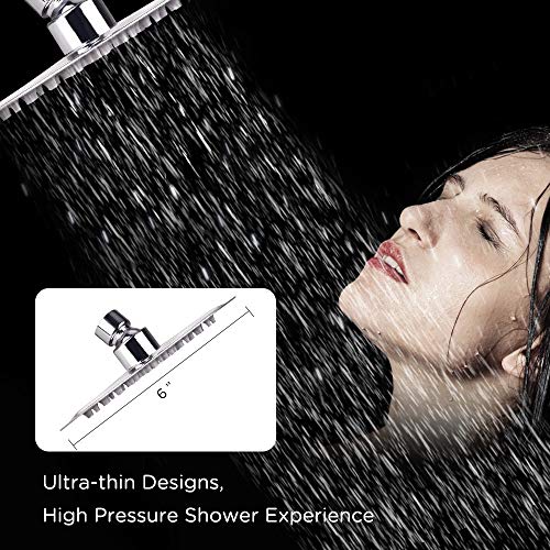 Sooreally - Cabezal de ducha de lluvia de alta presión, cabezal de ducha de acero inoxidable de 6 pulgadas, aspecto espejo, fácil instalación, ángulo de pulverización giratorio, experiencia de ducha voluptuosa, acabado cromado