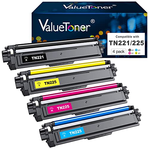 Valuetoner Cartucho de tóner compatible para Brother TN221 TN225 TN-221 TN-225 para usar con impresora HL-3140CW HL-3170CDW HL-3180CDW MFC-9130CW (negro, cian, magenta, amarillo, 4 unidades)