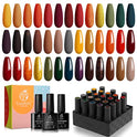 Beetles 20 Pcs Gel Nail Polish Kit-Cozy Campfire Fall Winter Orange Yellow Green Gel Nail Polish Set Colors Collection Soak Off LED Nail Lamp Base Top Coat Gel Nail Kit Christmas Thanksgiving Gifts