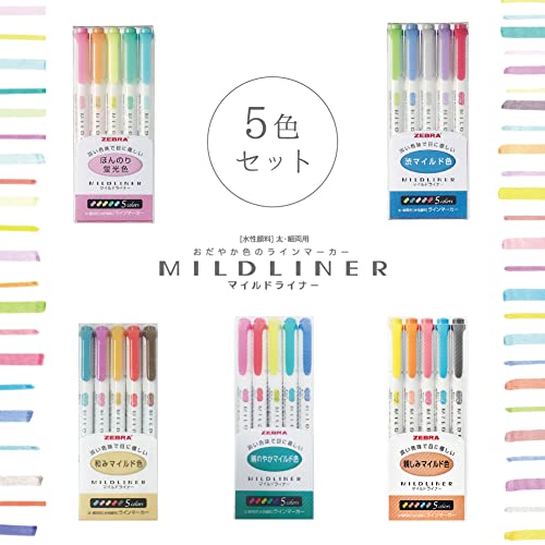 Zebra Highlighter Mildliner, juego de 5 colores amistosos