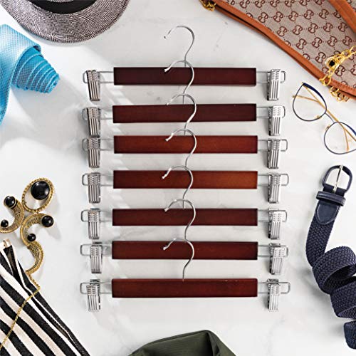 ZOBER Perchas de madera de alta calidad para pantalones con clips de metal con clip de agarre para pantalones, acabado liso de madera maciza, gancho giratorio de 360° – gancho de clip para pantalones, faldas, pantalones