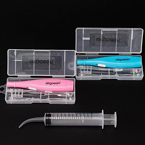 Airgoesin 2 Lighted Tonsil Stone Remove Tool, 6 Tips, Tonsillolith Pick Case + Irrigator Curved Clean Syringe