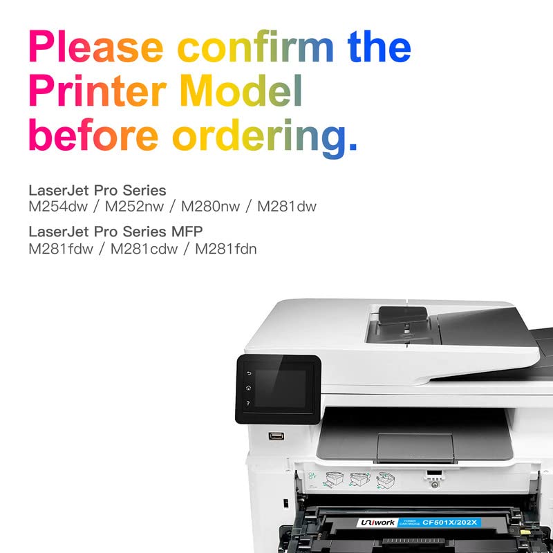 Uniwork - Cartucho de tóner Compatible con HP 202X 202A CF500X CF500A para Impresora de tóner Laserjet Pro MFP M281fdw M254dw M281cdw M281 M281dw M280nw (Negro, Cian, Magenta, Amarillo)