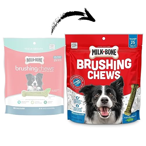 Milk-Bone Fresh Breath Cepillado Mastica golosinas dentales diarias para perros, reduce la acumulación de sarro, mantiene las encías saludables