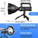 Uhanciny Linterna recargable de alto lúmenes, 150000 lúmenes, luces LED para exteriores, de mano, grande, superbrillante, potente luz flash con 4 modos, IPX6 impermeable, trípode de pie