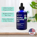Radha Beauty USDA Certified Organic Rosehip Oil, 100% Pure Cold Pressed - Great Carrier Oil for Moisturizing Face, Hair, Skin, & Nails - 4 fl oz