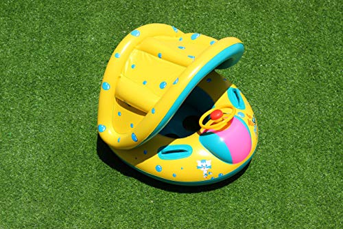 FindUWill Inflatable Baby Float-Pool Swimming Ring with Sun Canopy with Inflator Pump,Waterproof Carry Bag,Duck Toys