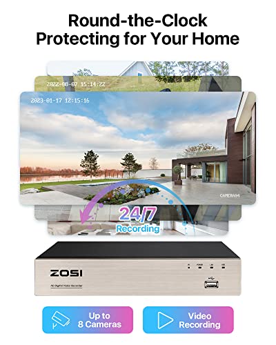zosi 8-Channel HD-TVI 720P 1080N DVR Cámara de vigilancia de video Seguridad Kit 8 x 1280TVL Cámaras de interior exterior IR resistente a la intemperie 65 pies 20 m de visión nocturna con IR Cut sin disco duro