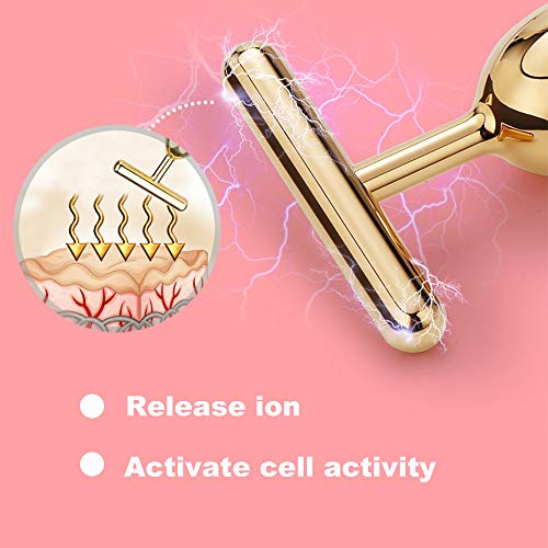 2-IN-1 Beauty Bar 24k Golden Pulse Facial Face Massager,3D Roller Electric Sonic Energy and T Shape Arm Eye Nose Head Massager Instant Face Lift,Anti-Wrinkles,Skin Tightening,Face Firming