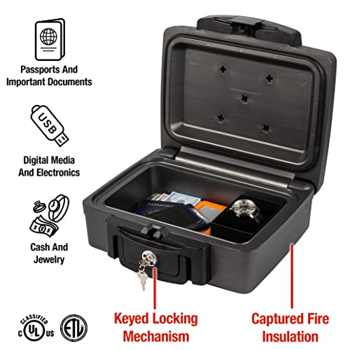 SentrySafe H0100 - Caja Impermeable ignífuga con Cerradura de Llave, 0.17 pies cúbicos, Color Negro