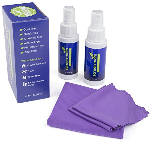 Screen Cleaner Kit - Best for Laptop, iPad, Eyeglass, LED, LCD, TV - Includes 2-2oz Spray Bottles and 3 Premium Purple Microfiber Cloths - Great for Travel, Smartphone, Touchscreen, Kindle, Sunglass