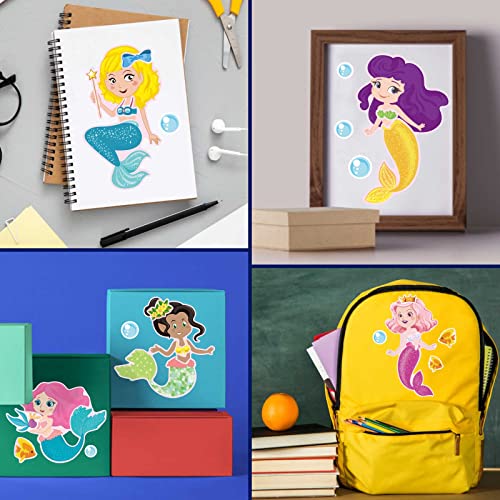 48 hojas de calcomanías para hacer una sirena, recuerdos de fiesta de sirena, para hacer tus propias calcomanías de sirena, con temática de sirena, para regalos de fiesta de niños, recompensas, manualidades de arte con 8 diseños (sirena)