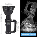 Linterna LED recargable de 8000 lúmenes altos, linterna súper brillante con 4 modos IPX5 impermeable, gran luz de búsqueda para pesca, senderismo y camping con trípode y salida USB