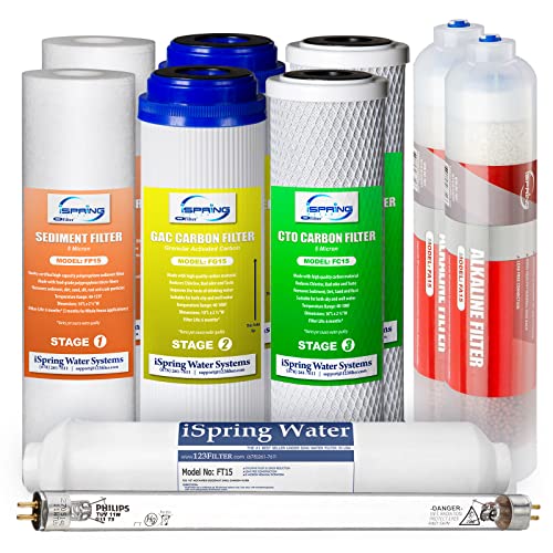 iSpring f10ku 7-stage Alkaline Mineral – Filtro UV Ro sistema 1-Year Fuente Pack Fits rcc7ak-uv rcc1up-ak