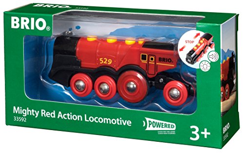 BRIO World 33592 Mighty Red Action Locomotora | Tren de Juguete a Pilas con Efectos de luz y Sonido para niños a Partir de 3 años