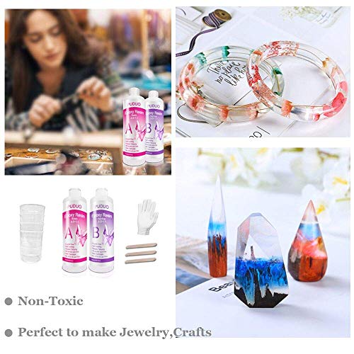 Puduo - Kit de resina epoxi para arte, joyas, manualidades, recubrimiento, 4 unidades de vasos graduados, 3 palos, 1 par de guantes de goma